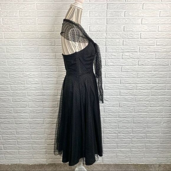 Vintage Uzanel Black Polka Dot Strapless Dress Size Medium - Picture 8 of 10